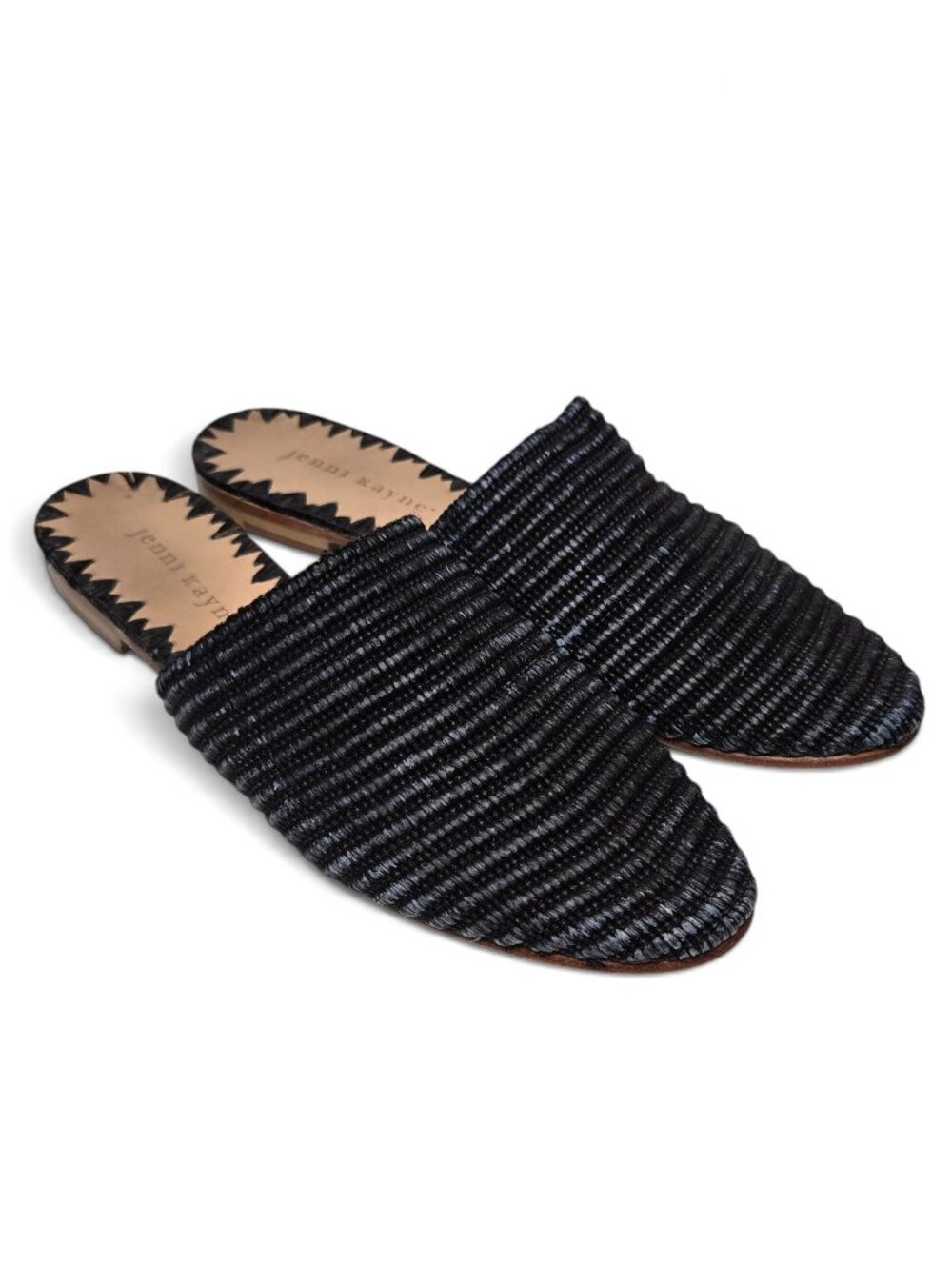 Jenni Kayne Raffia Mules Womens Black Distressed Woven Textured Flat Sandals 39